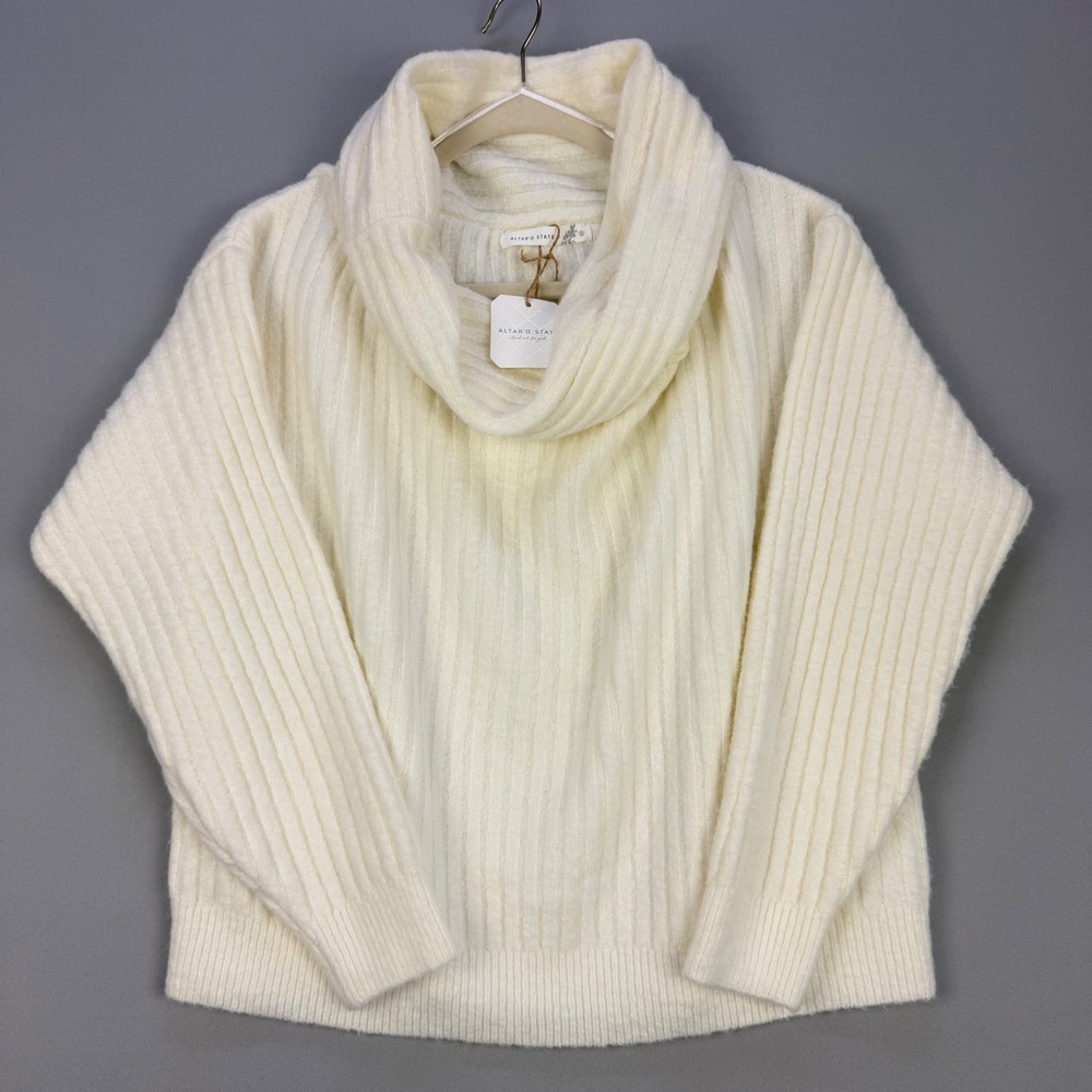 NWT Altar'd State Cowl Neck Sweater Cozy Ribbed Knit Ivory Small